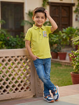 Boys Vibrant Lime Green Cotton Polo T-Shirt