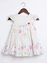 Toddler Girls White Floral Tiered Frock