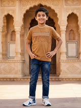 Boys Earthy Brown Graphic Cotton T-Shirt