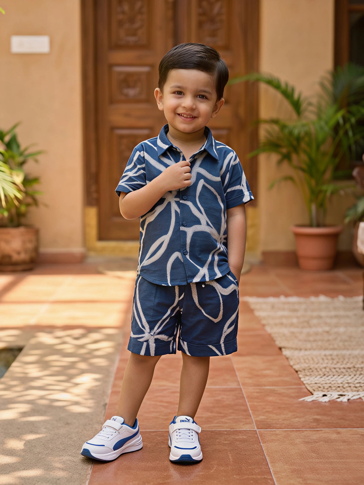 Navy Blue Abstract Print Boys Co-ord Set.