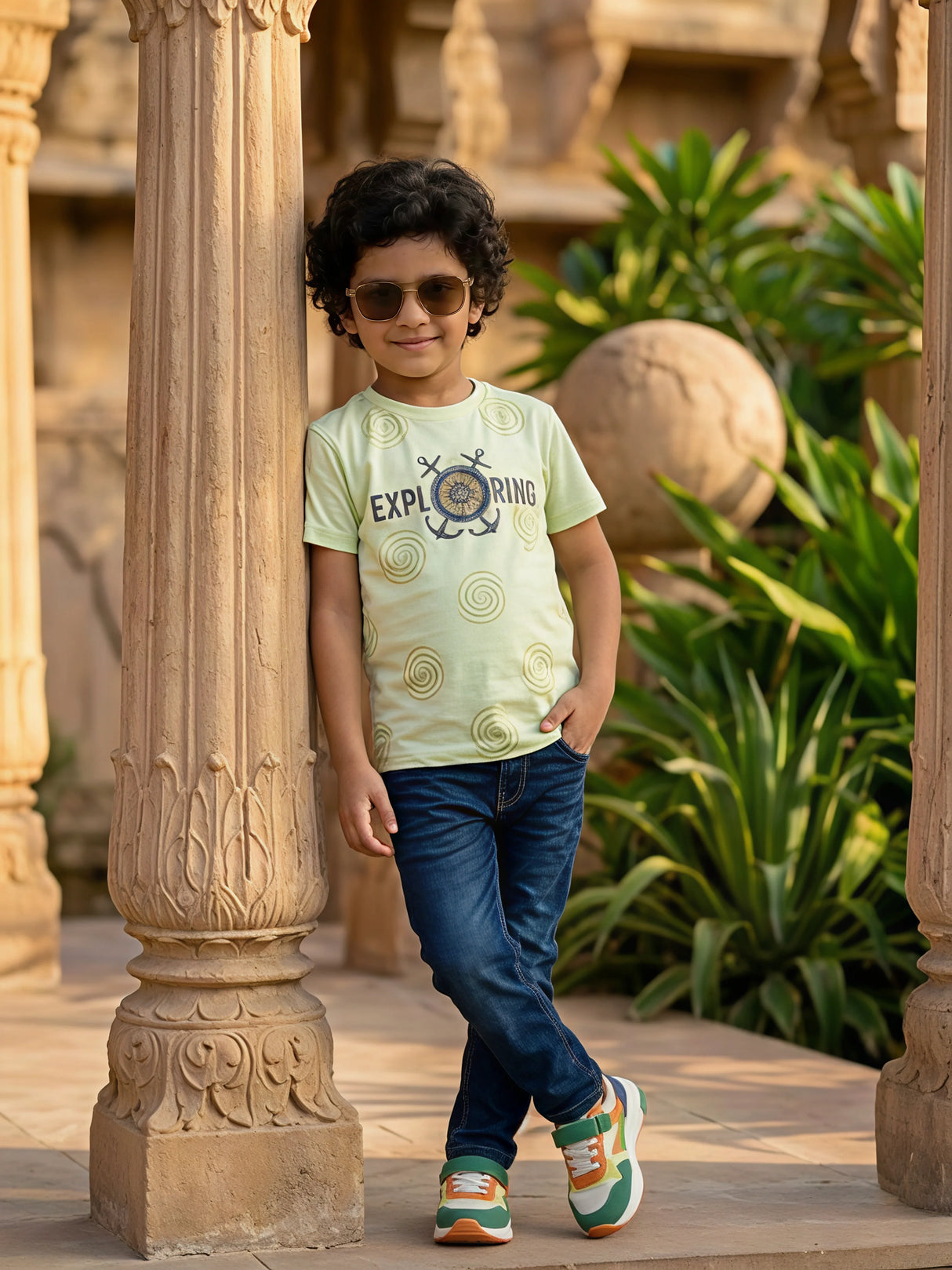 Boys Light Green "Exploring" Graphic Cotton T-Shirt
