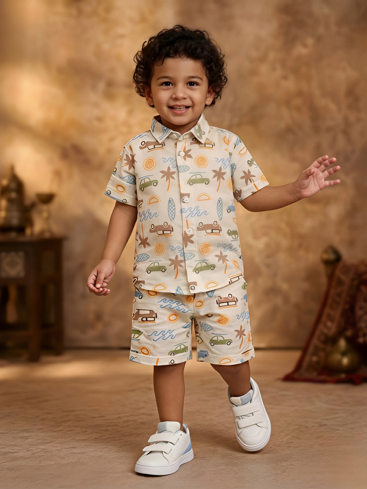 Boys Orange Beach-Themed Summer Co-ord Set