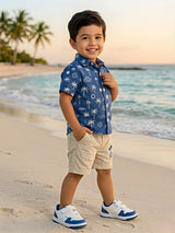 Boys Blue Tropical Palm Print Shirt and Shorts Coordinate Set
