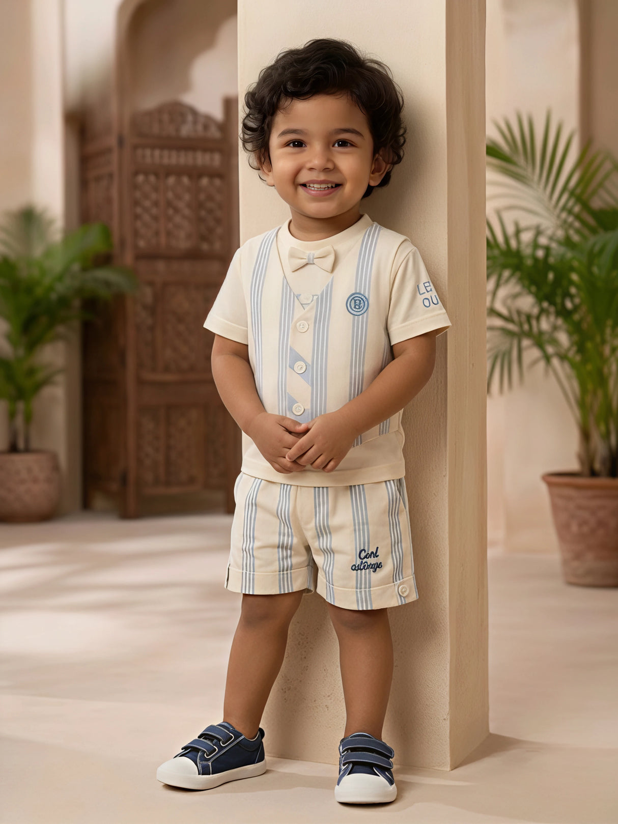 Boys’ Sky Blue Striped Vest & Shorts Coordinate Set