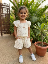 Elegant Floral Print Cream Cotton Co-ord Set
