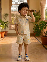 Boys Cream Animal Print Shirt and Shorts Coordinate Set
