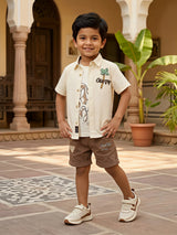 Boys Cream Palm Tree Graphic Shirt & Shorts Co-ord Set