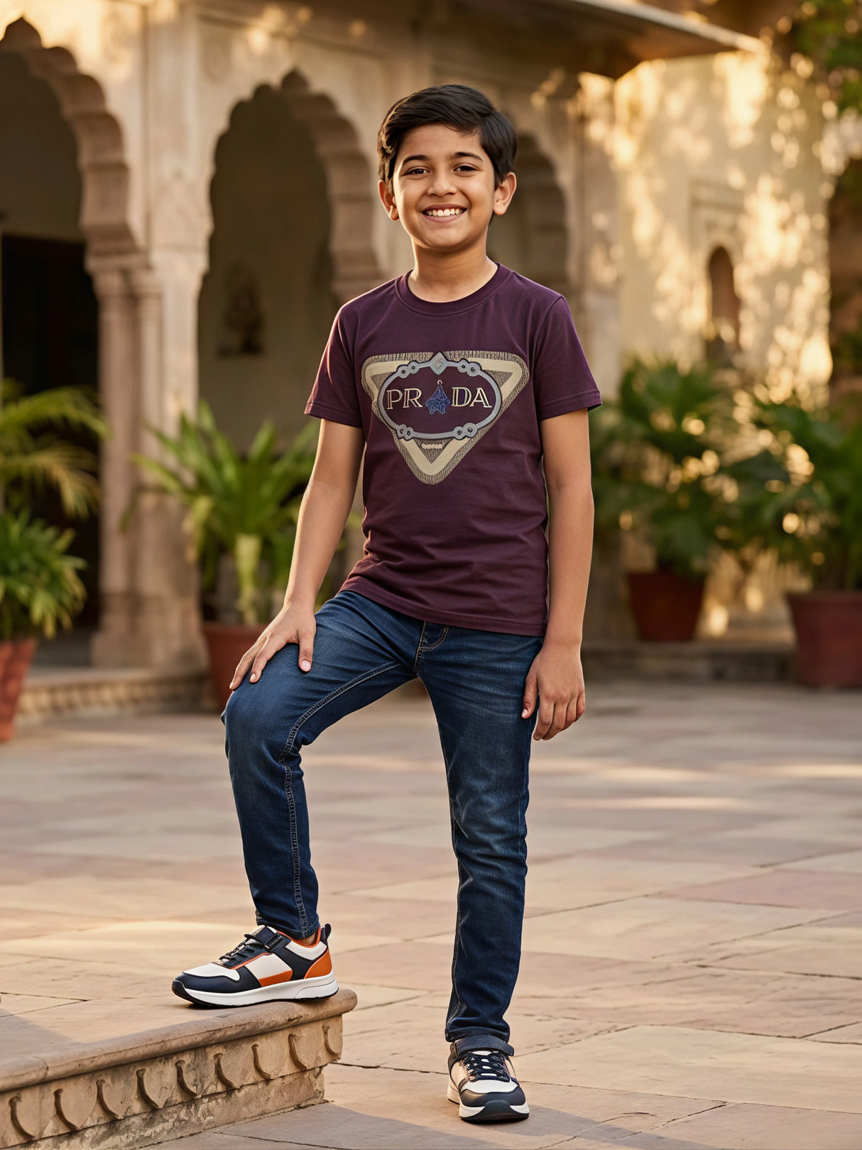 Boys' Maroon Graphic Print Cotton T-Shirt