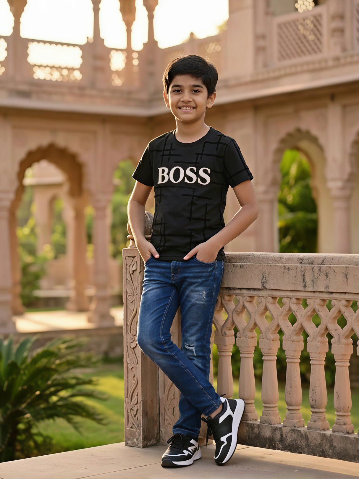 Boys Dark Gray Graphic Print T-Shirt