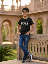 Boys Dark Gray Graphic Print T-Shirt