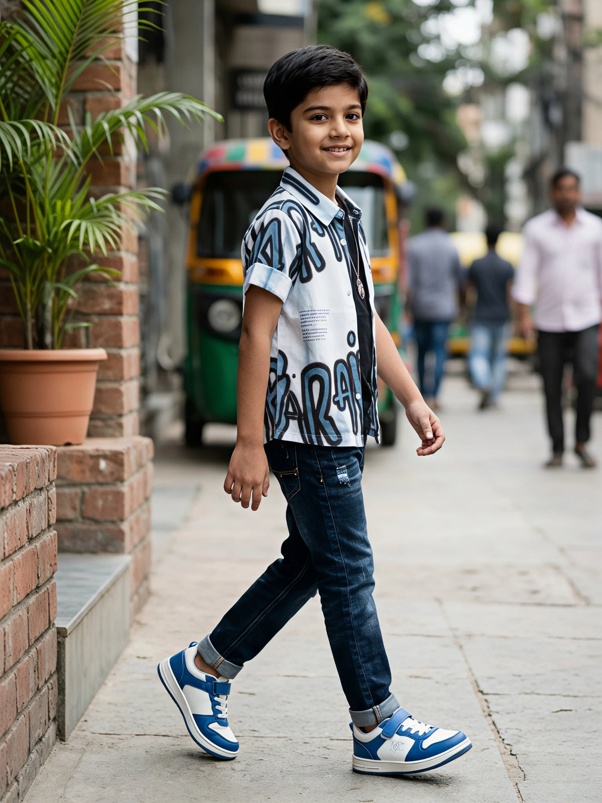 Boys Stylish Blue Graffiti Print Shirt and T-Shirt Set