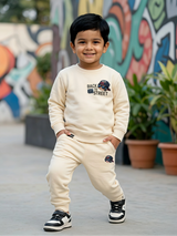 Boys Cream Tracksuit Set – “Back to Street” Printed Sweatshirt & Joggers
