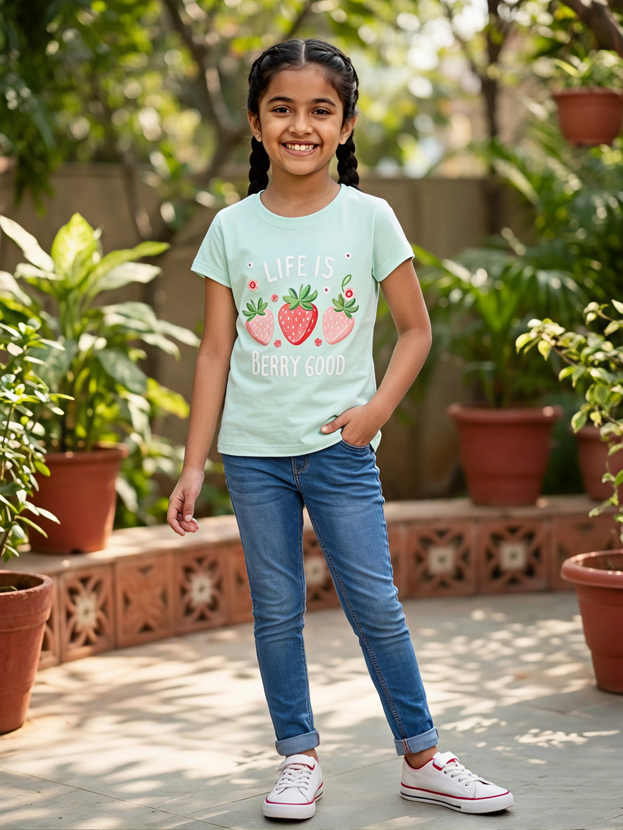 Girl's Mint Green "Life is Berry Good" Clothing Top
