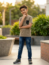 Boys Olive Green Graphic Pocket T-Shirt