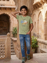 Boys Sage Green Graphic Print Cotton T-Shirt