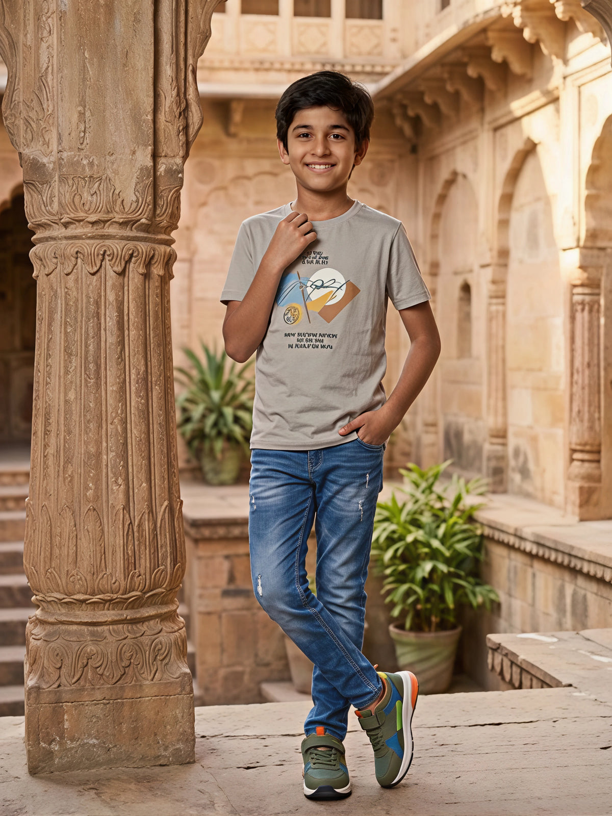 Boys Urban Graphic Print Grey T-Shirt