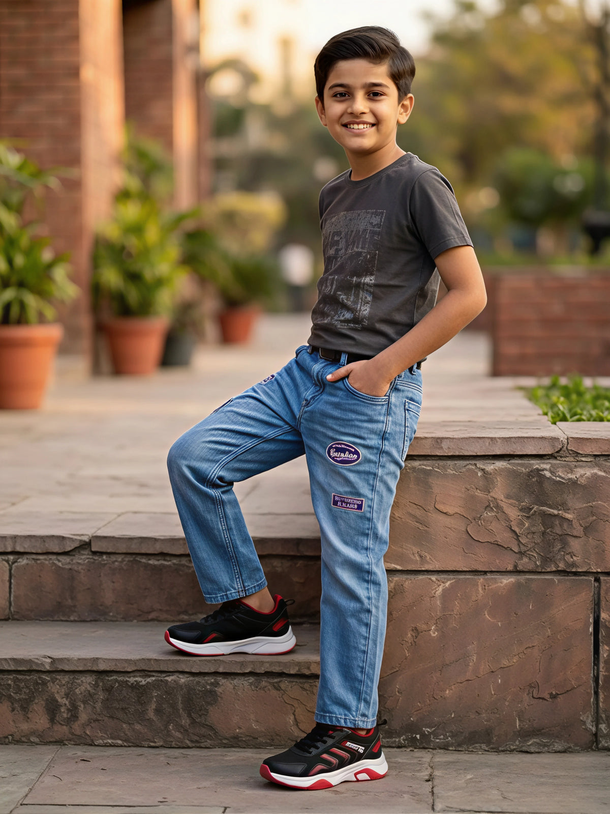 Boys Premium Mid-Wash Applique Relaxed Fit Jeans