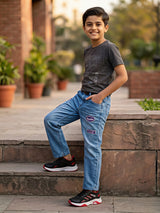 Boys Premium Mid-Wash Applique Relaxed Fit Jeans