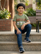 Boys Olive Green "Hello" Graphic T-Shirt
