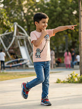 Boys Peach Robot & UFO Graphic Cotton T-Shirt