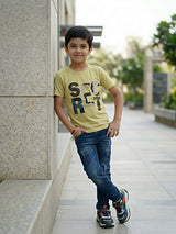 Boys Lime Green "SECRET" Graphic Print Cotton T-Shirt