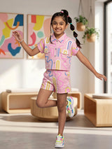 Girls' Pastel Pink Cotton Coordinate Set - Two-Piece Summer Outfit