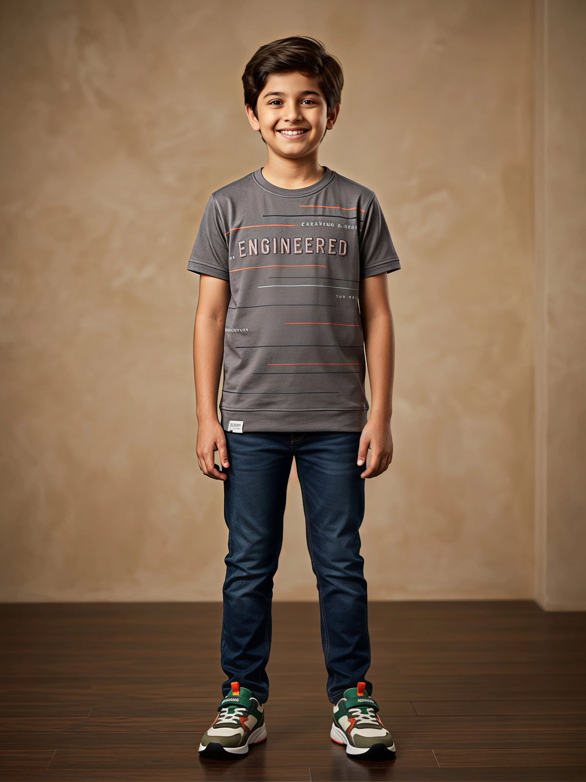 Boys Dark Grey "Engineered" Graphic T-Shirt