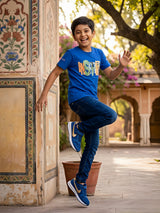 Boys Royal Blue "Inspiring" Graphic Print Cotton T-Shirt