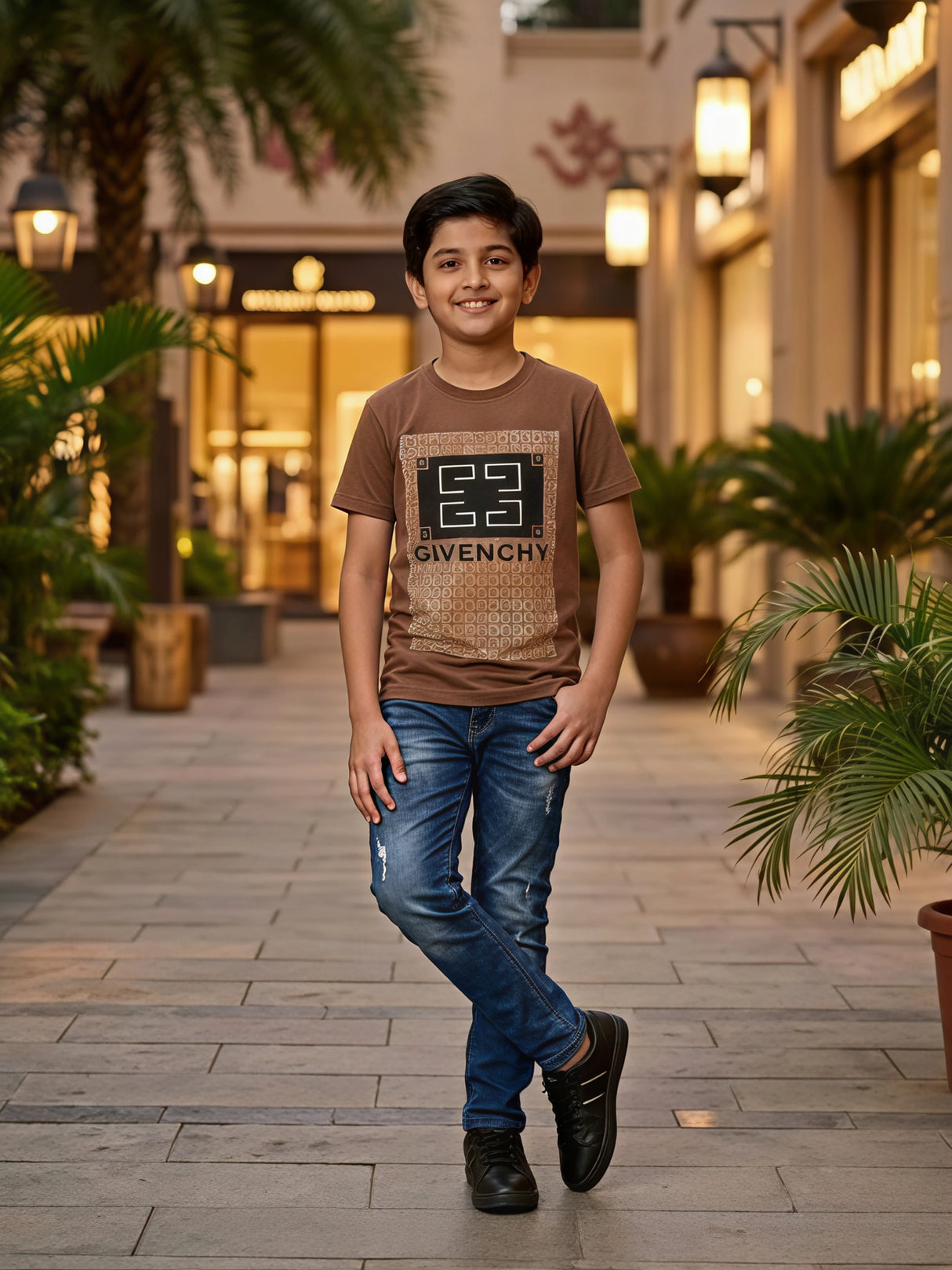 Boys Brown Graphic Print T-Shirt