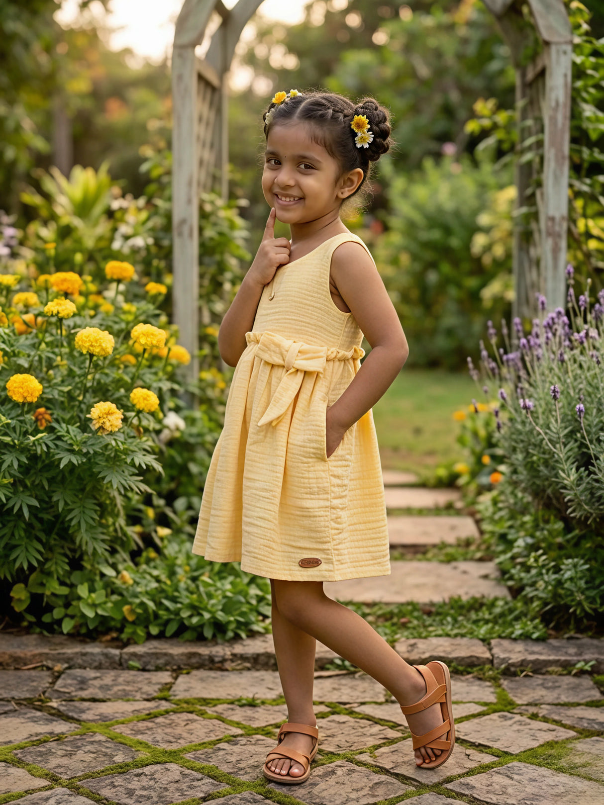 Sunny Days Cotton Muslin Ruffle Frock - Yellow