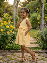 Sunny Days Cotton Muslin Ruffle Frock - Yellow