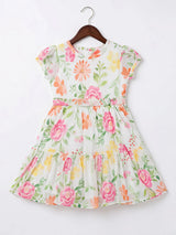 Girls Pink Floral Organza Frock