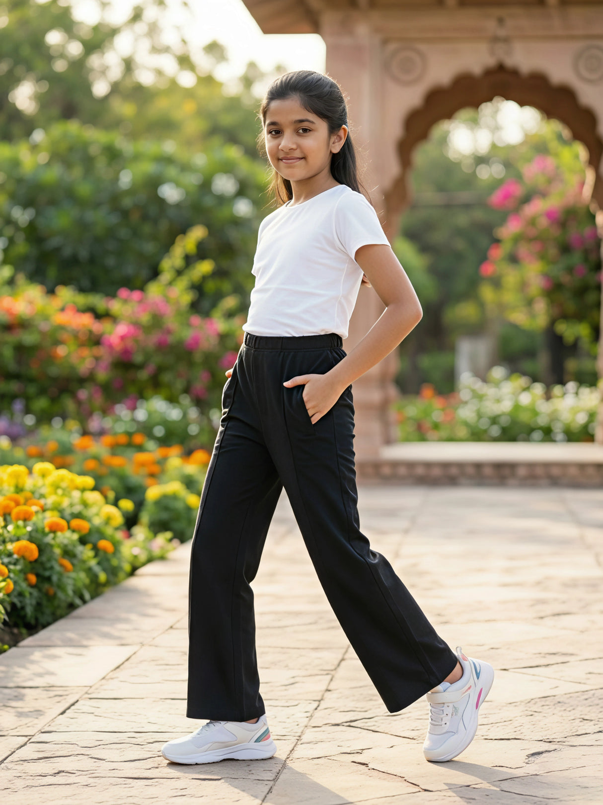Girls' Stylish High-Waist Black Jeggings.