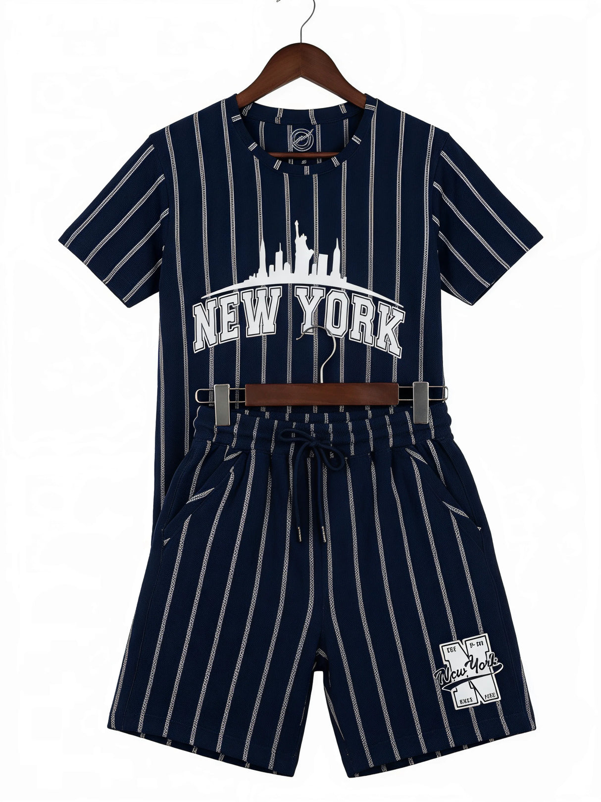 Boys Navy Blue New York Striped Co-ord Set.