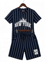 Boys Navy Blue New York Striped Co-ord Set.