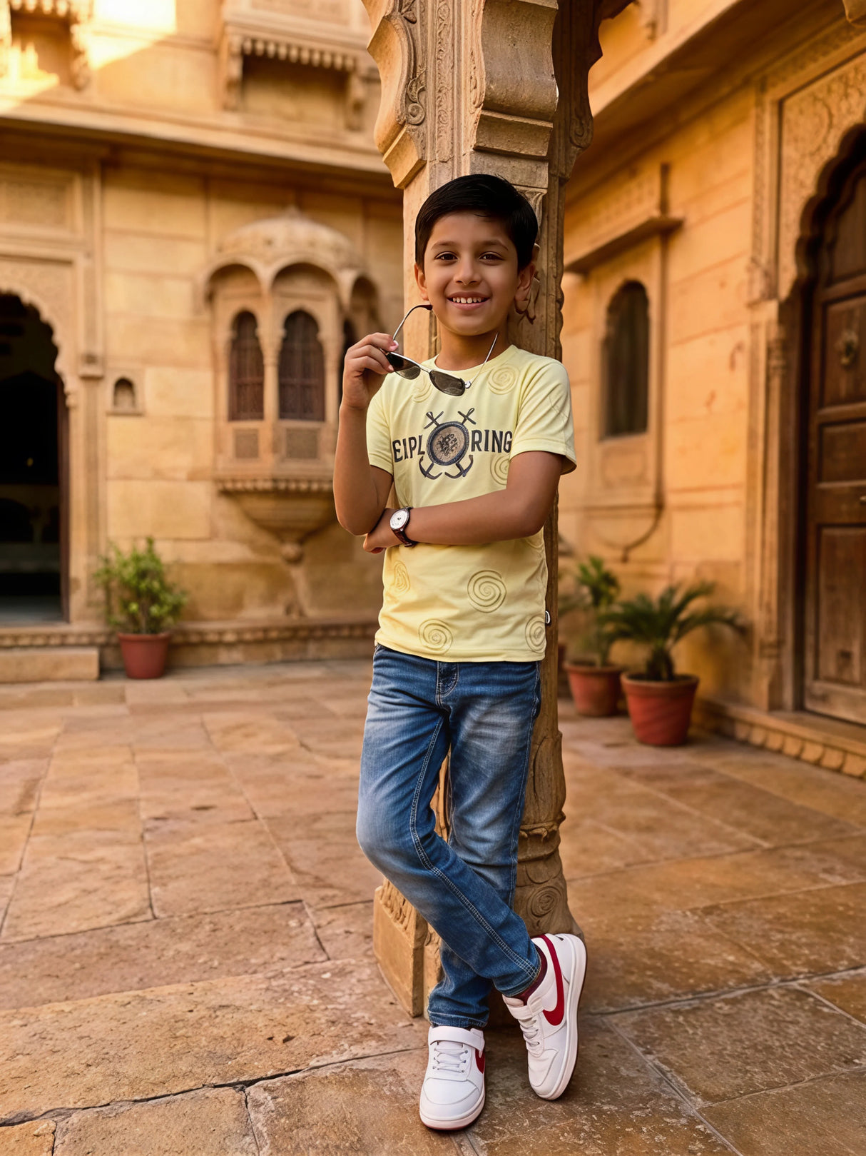 Boys Cream Graphic Print Cotton T-Shirt