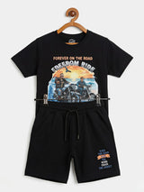 Boys Black Freedom Ride Graphic T-Shirt and Shorts Co-ord Set.