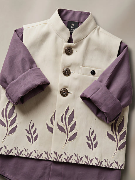 Boys Festive Purple Shirt & Floral Print Waistcoat Set