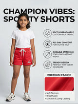 Girls' Vibrant Red Athletic Shorts with White Side Stripes