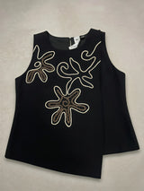 Girls Black Floral Embroidered Sleeveless Top