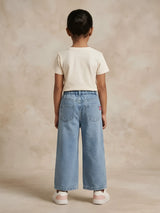 Girls Light Blue Graphic Patch Wide Leg Pants