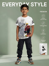 Boys White Anime Graphic Print Crew Neck T-Shirt.