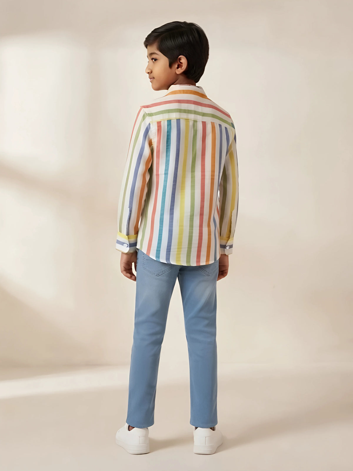 Boys Multicolor Vertical Striped Full Sleeve Casual Shirt