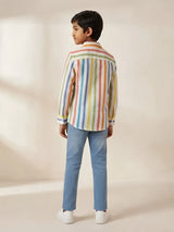 Boys Multicolor Vertical Striped Full Sleeve Casual Shirt