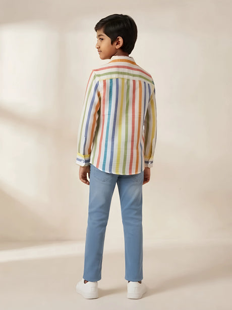 Boys Multicolor Vertical Striped Full Sleeve Casual Shirt
