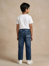 Boys Dark Blue Elastic Waist Denim Jeans..