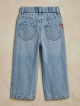 Girls Light Blue Graphic Patch Wide Leg Pants