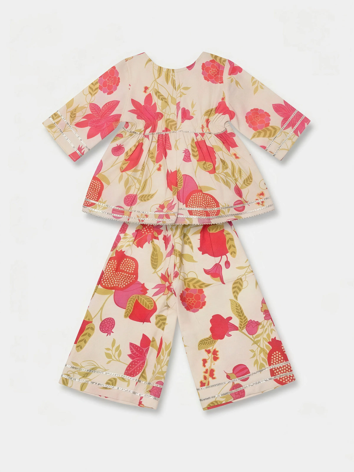 Cream Floral Printed Kurta Dupatta Set for Girls