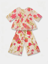 Cream Floral Printed Kurta Dupatta Set for Girls