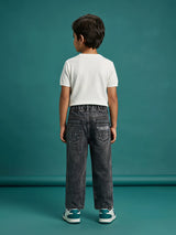 Boys Grey Washed Loose Fit Drawstring Jeans.